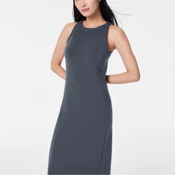 Spanx AirEssentials Tank Midi Dress Sleeveless Modal Blend Dark Storm Blue Sz L - Picture 2 of 16
